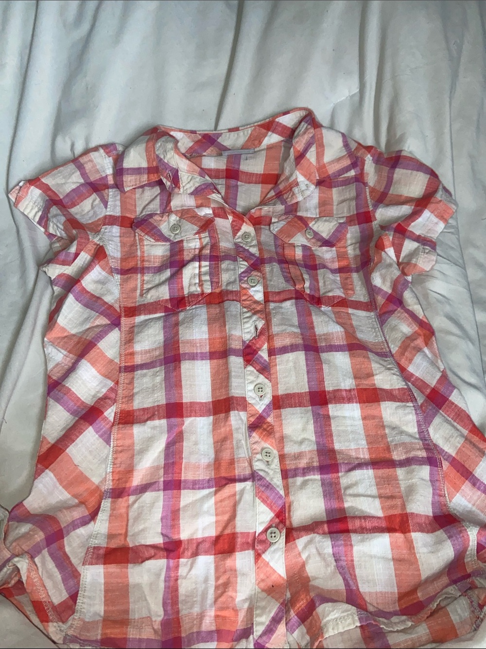 Plaid Button-Down Shirt in Pink & Orange